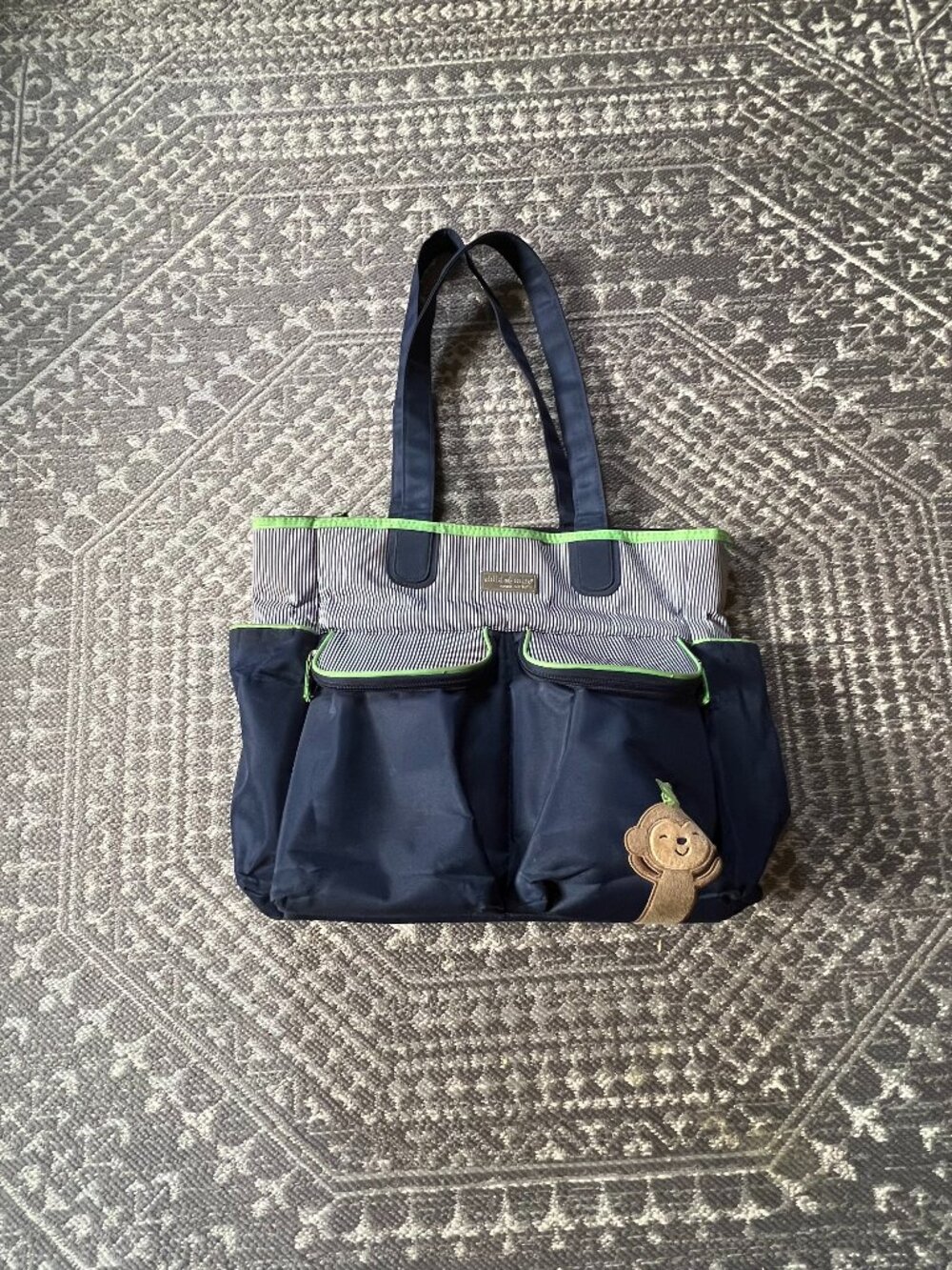 Baby Diaper Bag Tote Large Organizer Monkey Insulated Bottle Pocket Changing Pad